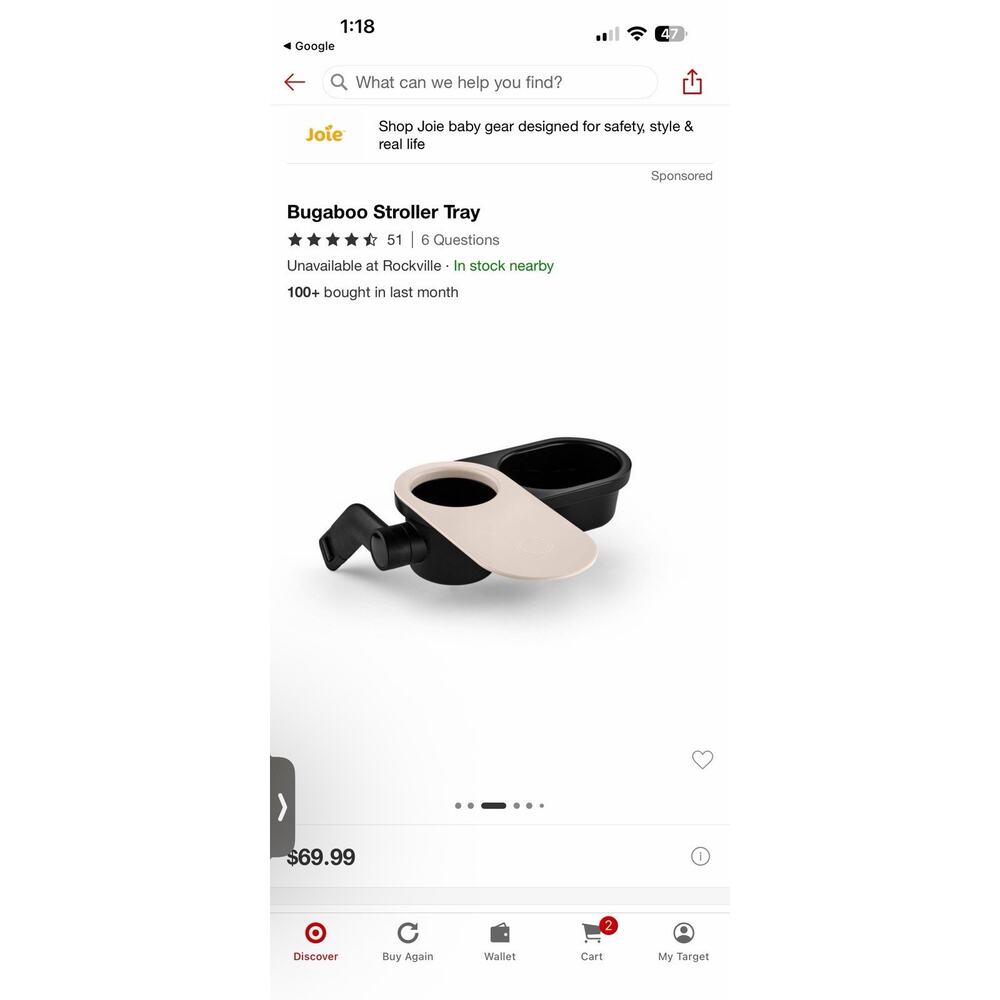 Bugaboo Stroller Snack Tray/cup Holder New $70